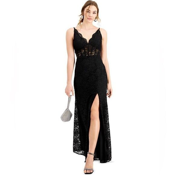 Juniors Morgan & Co. Long Lace Corset Scallop Bodice Sheath Dress size 3 - Picture 3 of 11